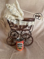 Vintage Large Size Hand Made Wicker Lace Doll Teddy Bear Pram