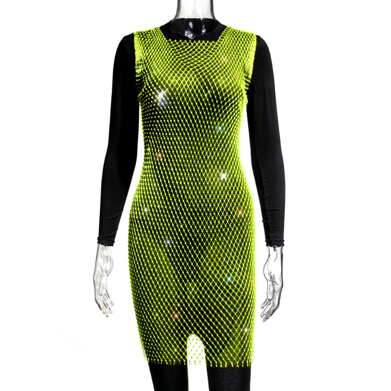 slim fit dress slacks Silver Glitter Mesh Dress | Asymmetric