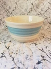 Vtg Brush Pottery USA 6"  Kitchen Mixing Serving Bowl Ringed Cream w Blue Stripe