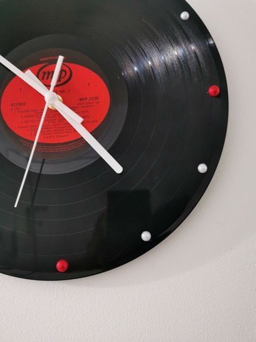 Hand Made Vinyl Record Wall Clock 12" LP Real Record White Clock Hands - Picture 4 of 4