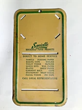 OLD TIN LITHO CALENDAR SIGN ADVERTISING SERVELLE  PAPER PRODUCTS 1934 L3