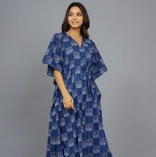 Cotton Kaftan for Women Blue Night Suit Hip Hop Cover Up Kaftan Drees Gift Her