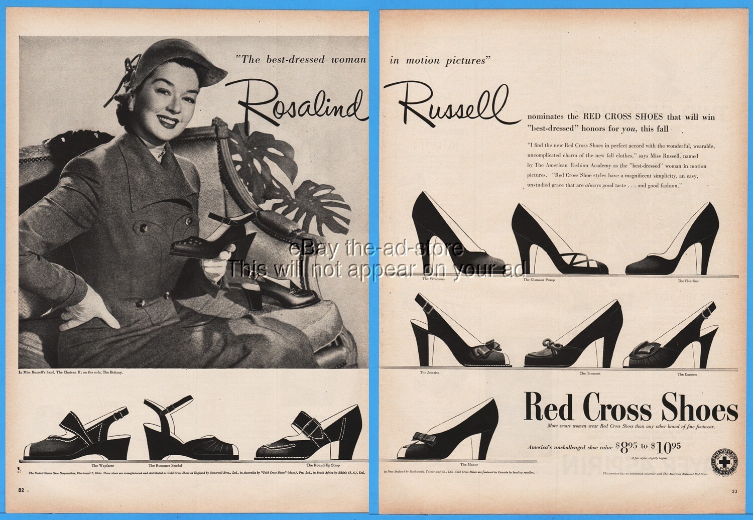 1950 Rosalinda Russell photo Red Cross Shoes 10 styles US Shoe