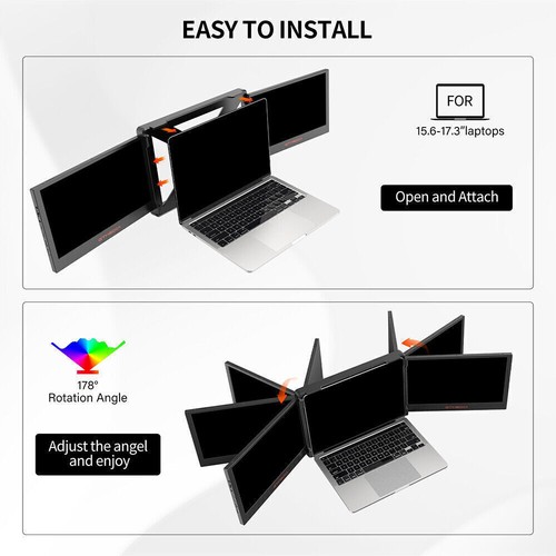 Dual Portable 1080P IPS Triple Monitor Screen Extender HDMI For 13-17.3" Laptops - Picture 12 of 22
