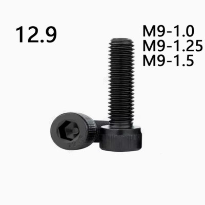M9 Schwarz 12,9 Stahl Zylinderkopf Innensechskantschrauben Pith 1,0 / 1,25 / 1,5