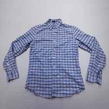 J. Crew Flex Oxford Long Sleeve Shirt Mens Small Blue Plaid Slim Fit Cotton