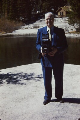 Man Suit Photography Houghton Ensign Folding Reflex Camera Red Border 35mm Slide