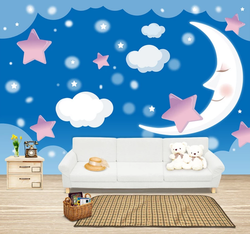 3D Cartoon Moon Clouds ZHUA197 Wallpaper Wall Murals Removable Self-adhesive Ann - Picture 2 of 11