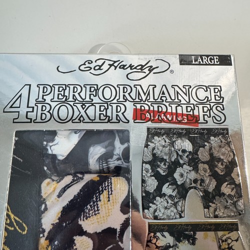 Paquete de 4 calzoncillos boxer de rendimiento Ed Hardy para hombre talla grande gráfico multicolor NUEVO - Imagen 3 de 7