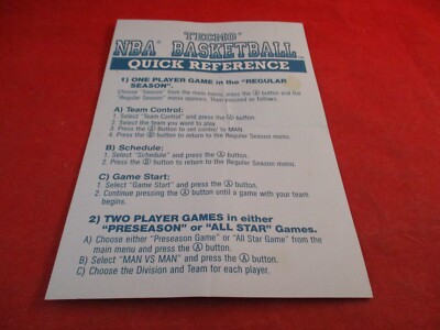 Tecmo Super NBA Basketball Super Nintendo SNES Quick Reference Insert ONLY #U