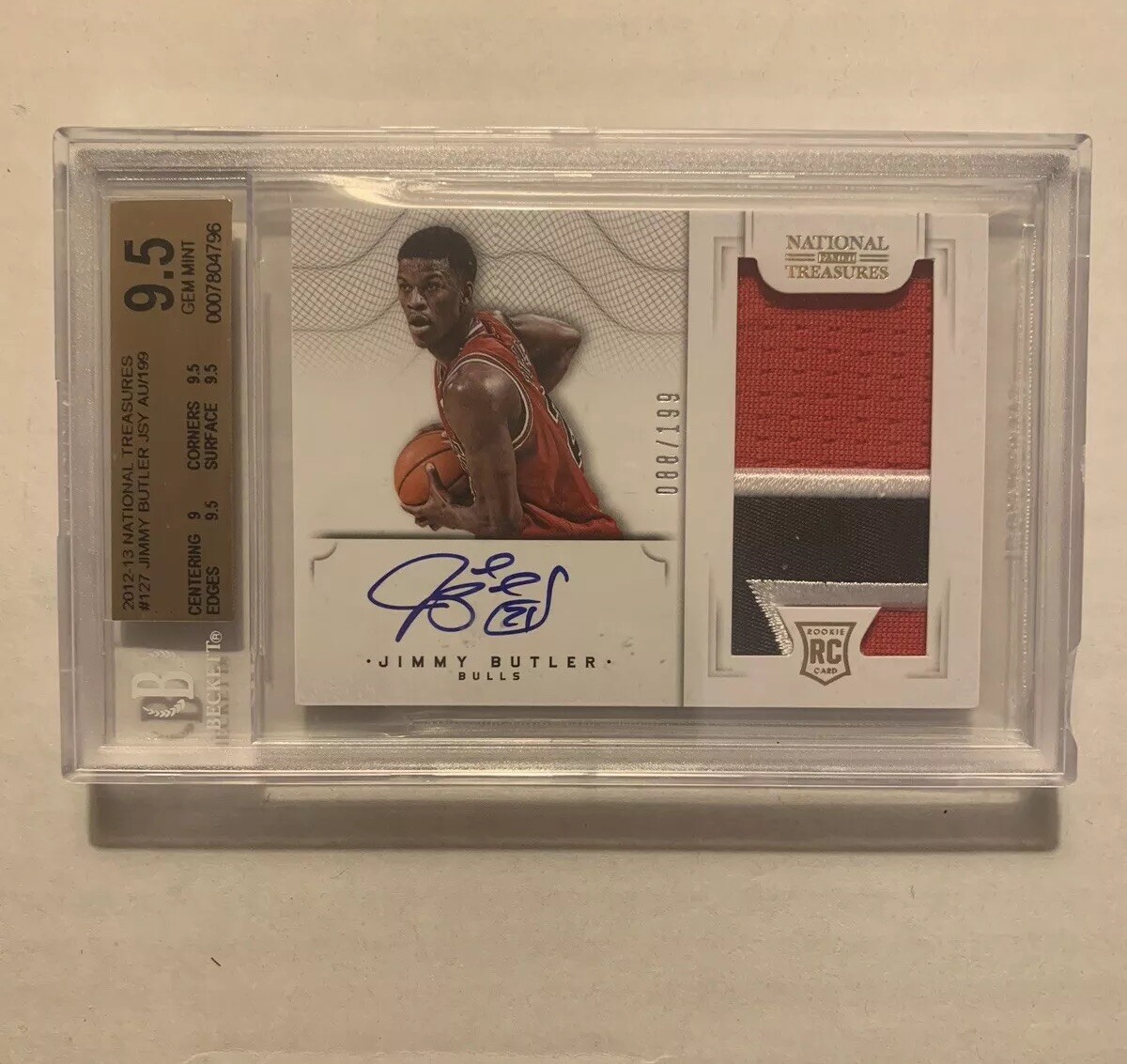 JIMMY BUTLER 2012/13 NATIONAL TREASURES RC ROOKIE PATCH AUTO SP /199 BGS 9.5/10