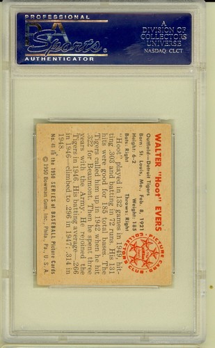 1950 Bowman #41 Walter Hoot Evers Detroit Tigers PSA EX 5 - Picture 2 of 2