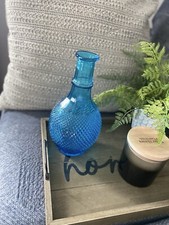 Vintage  Blue Diamond Point Cut Glass Bottle Decanter/Vase Made In Empoli, Italy