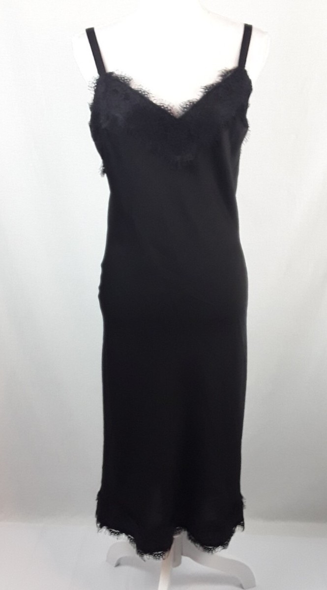 Rebecca Minkoff Black Lace Trim Midi Slip Dress Size Medium | eBay