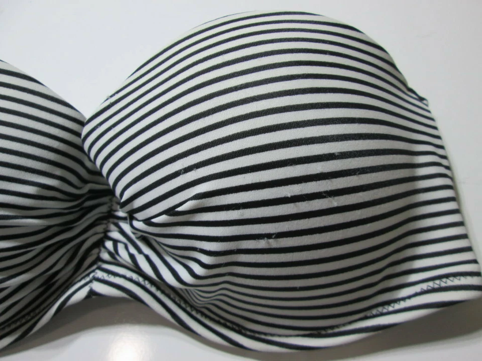 Top de bikini Victoria Secret para mujer talla 32D blanco/negro con aros forrado a rayas Foto 4 de 4
