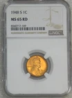 1948-S Lincoln Cent NGC MS65RD Bright Red with Superb Luster, PQ #T100C