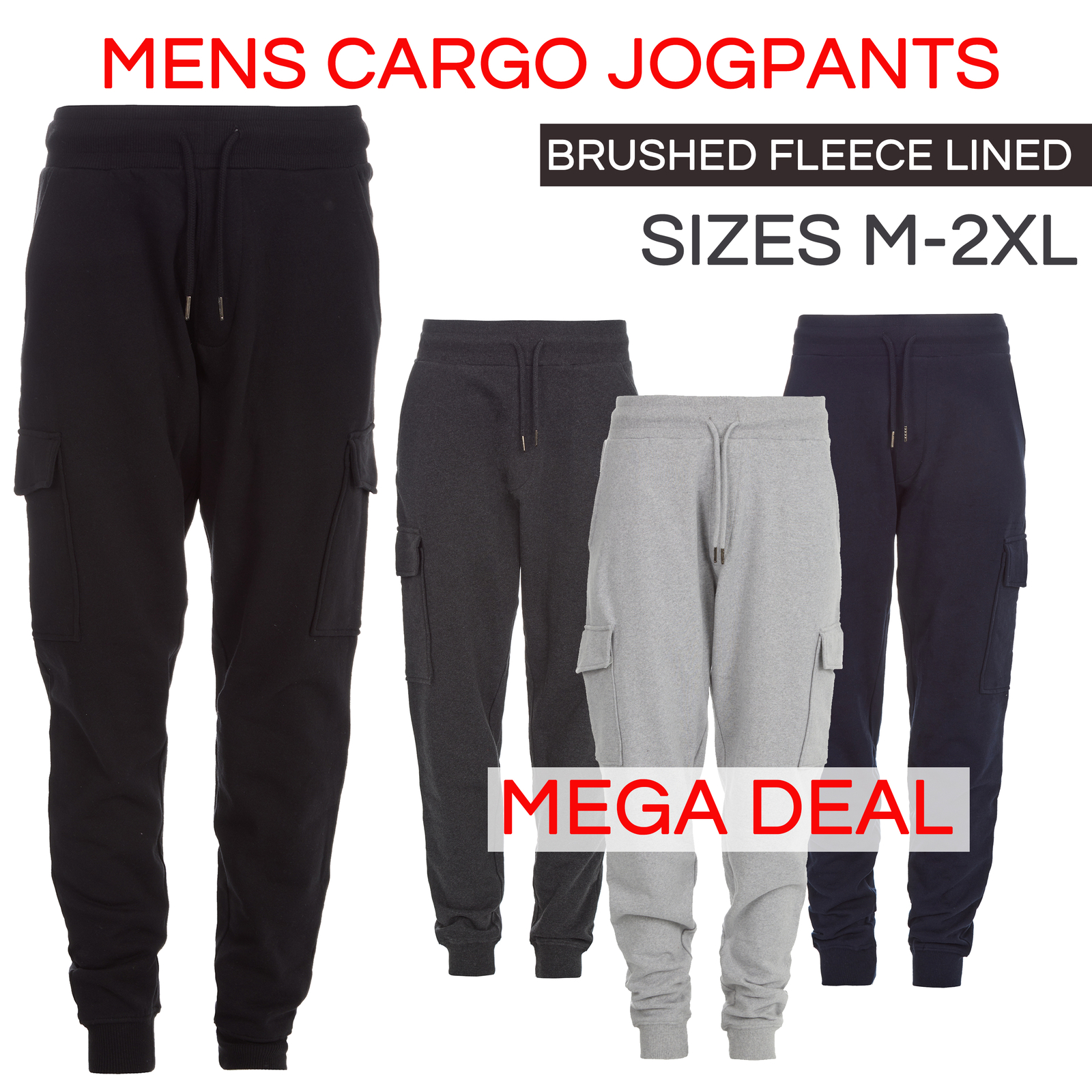 Mens Joggers Cargo Combat Jogpants Medium Large XL XXL Sale Sweatpants Plain UK-image