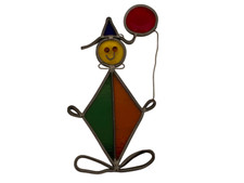 Handcrafted Lead  Stained Glass Hangable 9" Clown  Balloon Suncatcher Vintage