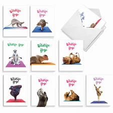 20 Blank All Occasion Cards (10 Designs, 2 Each) - Wildlife Yoga AM7030OCB-B2x10