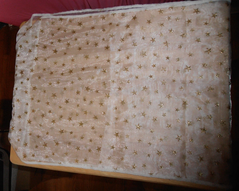 Sheer Table Runner with Gold Shimmery Stars and Tassels - Image 2 of 4
