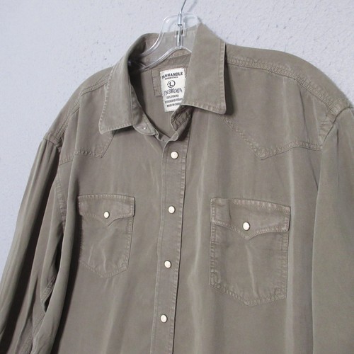 Panhandle Slim Rough Stock Shirt Men Large Green Pearl Snap Tencel Cowboy