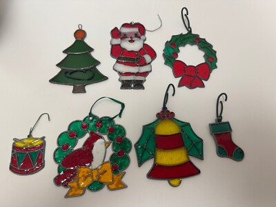 Lot of 7 Plastic Stained Glass Sun Catchers Christmas Ornaments  Vintage