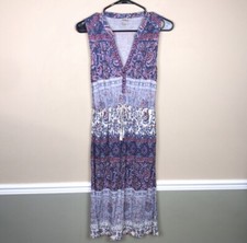 Lucky Brand Women’s Boho Floral Print V-Neck Drawstring Waist Tank Maxi Dress XS