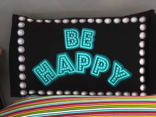 Be Happy Neon Effect with stripe reverse Duvet Cover Bedding Set - Picture 2 of 4