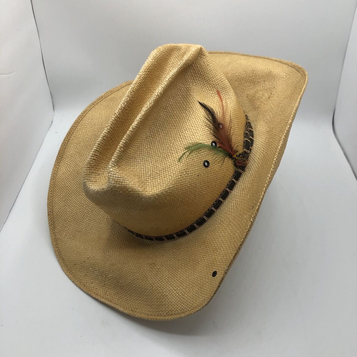 Vintage Stetson Handwoven Formosan Cowboy Hat with Leather Vintage Stetson Handwoven Formosan Cowboy Hat with Leather