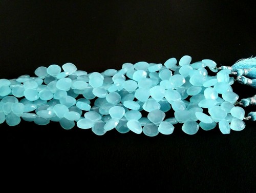Aqua Chalcedony Heart Faceted 7-8mm Gemstone Loose Beads 7"inch Strand - Picture 5 of 5