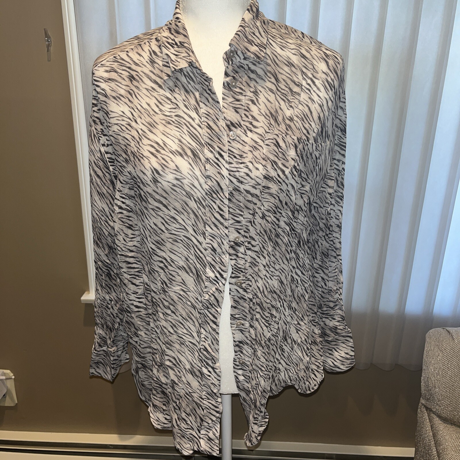 Womens Medium All Saints Animal Print Sheer Blouse