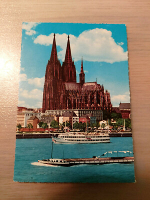 Postcard freight ship Hanseatic city of Bremen Cologne Rhine cathedral 928/47 gel _