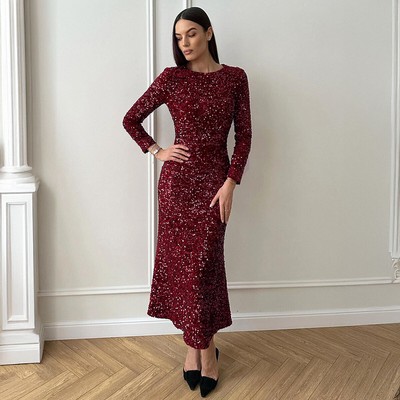 Occident American Style Women's Long Sleeve Sequins Fishtail Dress Evening  Party | eBay