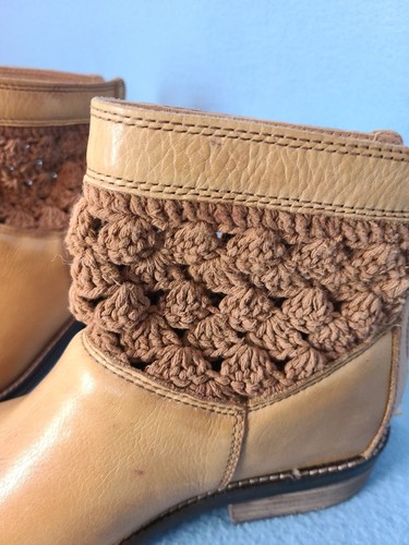 Stivaletti Carly all'uncinetto in pelle Latigo marrone cammello taglia 6,5 M cowgirl country western - Foto 10 di 14