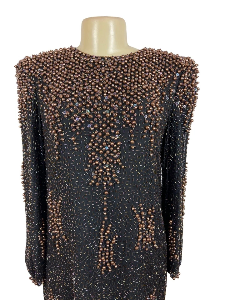 Vestido de mujer Neiman Marcus vintage años 80 negro recto manga larga talla L Foto 4 de 4