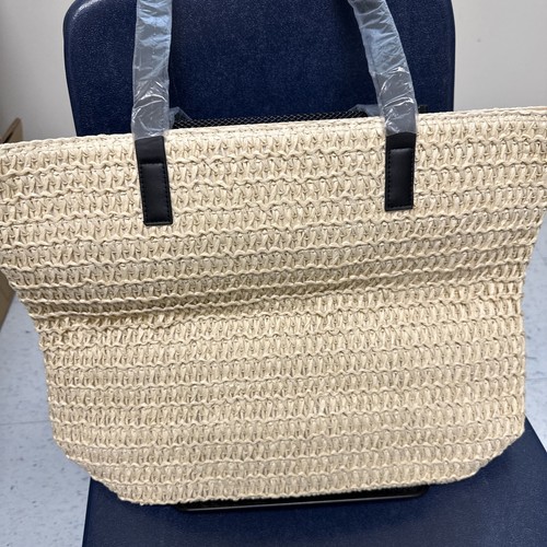 Donna Karan Cashmere Mist Woven Straw Tote Beach Shoulder Bag Travel Shopper NWT - Picture 6 of 6