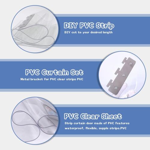 3Pcs Cool Room PVC Plastic Door Strips Curtain 2000x180mm Strip Kit Hanging Rail - Picture 5 of 9