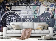 3D Vintage Music Self-adhesive Removable Wallpaper Murals Wall Sticker FC