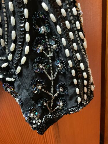 Vintage Beaded Silk Scala Evening Bolero / Shrug Black PL - Picture 4 of 8