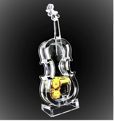 Mechanical Wind-up Violin Music Box with LED Lights Transparent Acrlic Melody...