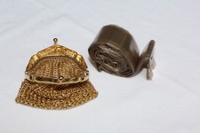 Rain Hat w/ Gold Tone Metal Link Mesh holder / coin purse Germany Sm 2.75  x VTG