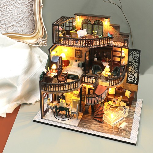 DIY Doll House Kit With Furniture Miniature 3D Model Wooden Dollhouse Kit Gift - Picture 2 of 20