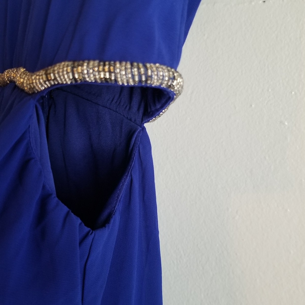 forever 21 long blue dress Forever 21 Royal Blue Maxi Dress L Side Cutouts Rhinestone Formal Prom Evening