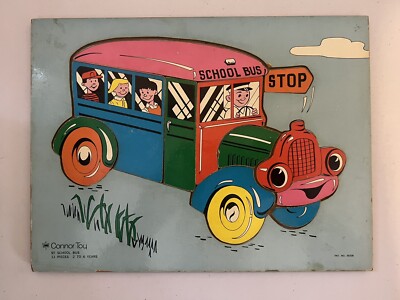 CL18 Vintage Wooden Tray Puzzle Connor Toy School Bus 11 Piece
