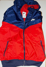 Nike Windrunner Hooded Full-Zip Windbreaker Zipped Pockets Red/Blue S