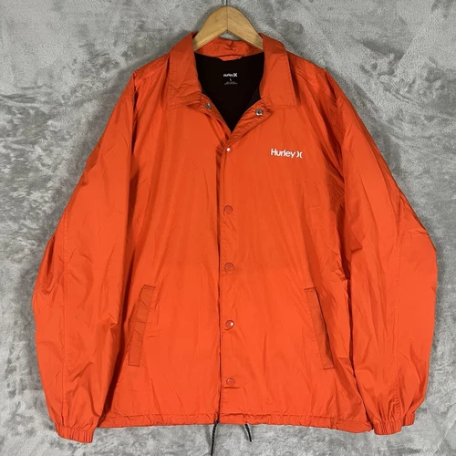 Giacca a vento Hurley Coach arancione uomo grande leggera bottoni a pressione nylon