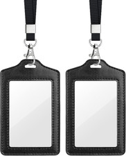 2 Pack Double Sided Clear Badge Holder with Lanyard, Black  Double-Sided Displa