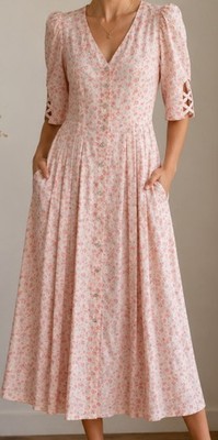 Landhauskleid Gr. 44 Berwin & Wolff  VINTAGE, wadenlang, top Sommerkleid rose