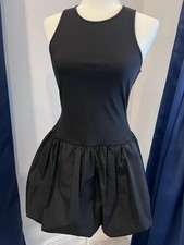 MNG Mango Black Dress (6) Sleeveless Bubble Hem Mini Stretchy LBD drop waist