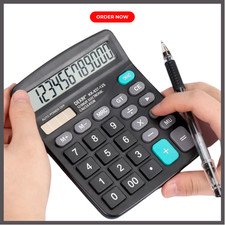 12 Digit Desktop Calculator Large LCD Display Solar  Battery Office Desk USA